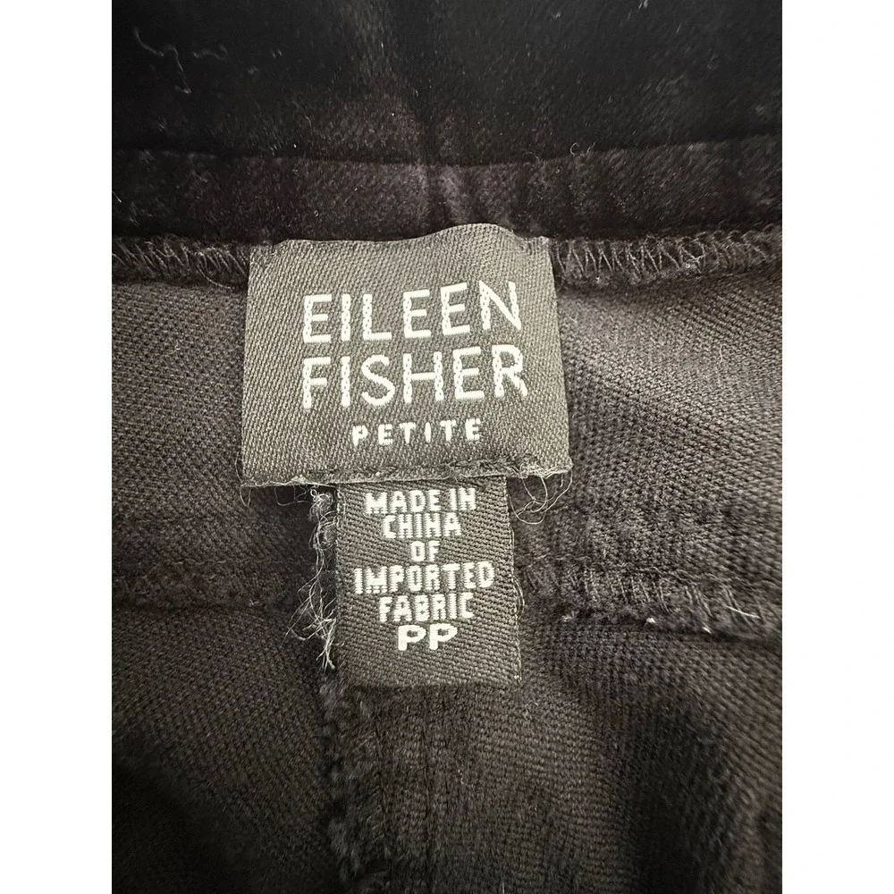 Eileen Fisher PP Black Velvet Straight Leg Pants‎ Petite Mid Rise
